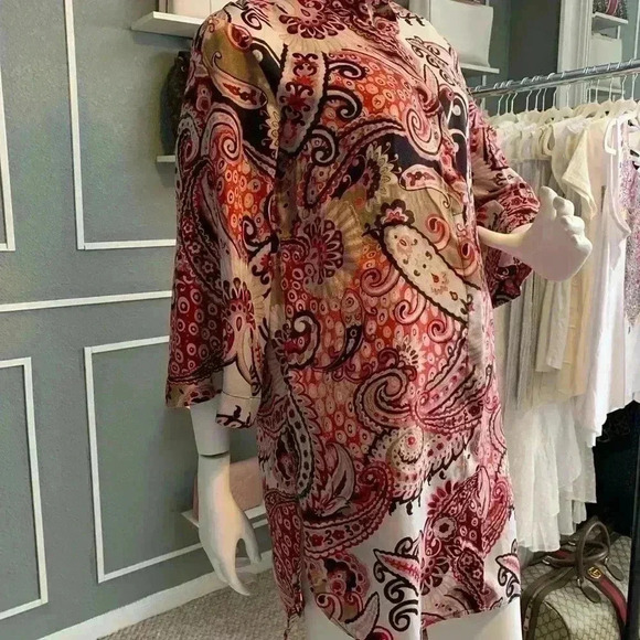 ZARA Tunic Red Paisley High Mock Neck Banded Collar Split Sides Size S - Picture 5 of 12